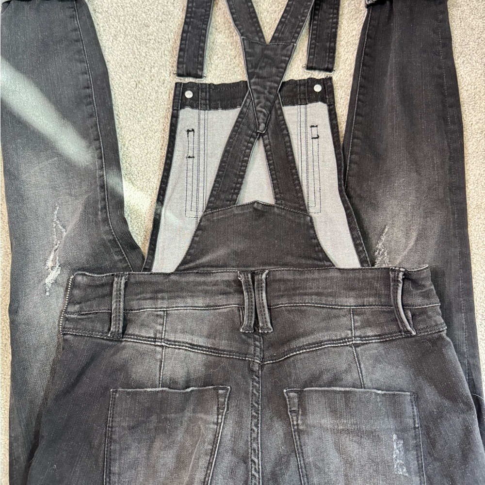 bebe Black Distressed Stretch Skinny Overall Jeans - Picture 6 of 6